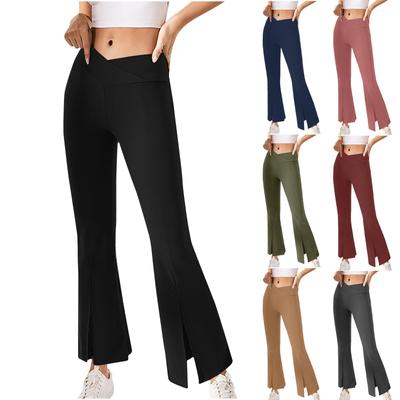 Fashion Womens Sexy Loose Slit Casual Pants High Waist Solid Color Sports Yoga Pants