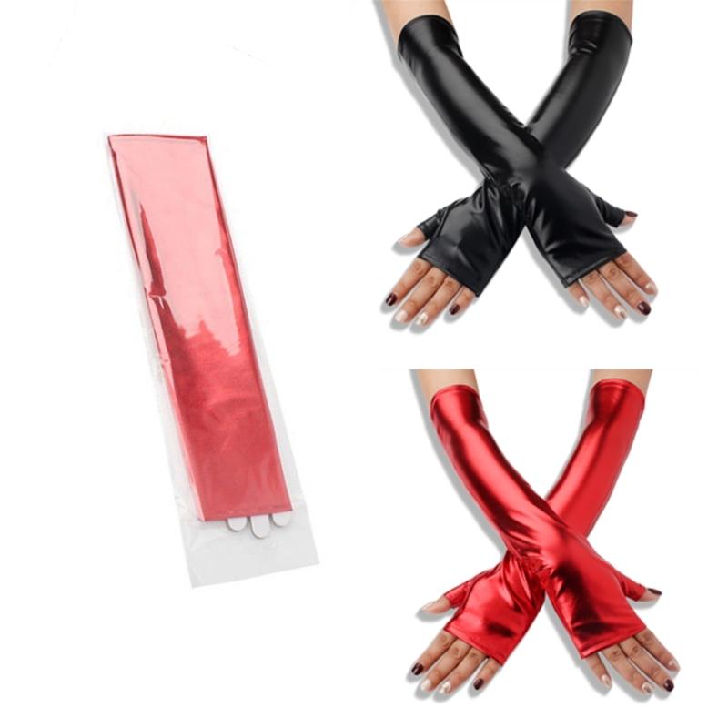 Metallic Gloves Nightclub Dancing Gloves Christmas Party Supply Half Finger Stretchy Gloves for Concert Opera
