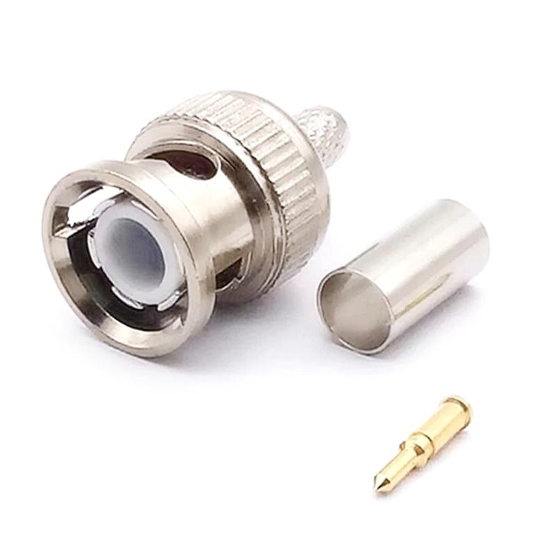 5 Pack/10 Pack BNC Male Crimp Connector 50Ohm Connector for RG58 RG59 Low Loss Coax Cable BNC Type Solder Converter