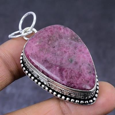 Natural Pink Thulite Gemstone 925 Steling Silver Jewelry Pendant 2.21" I7U51