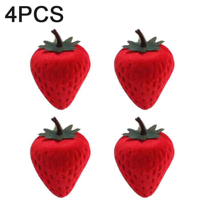 1-8PCS Strawberry Ring Box Flocking Simulation Strawberry Ring Box Creative Gift Jewelry Packaging Box Accessories Storage Box