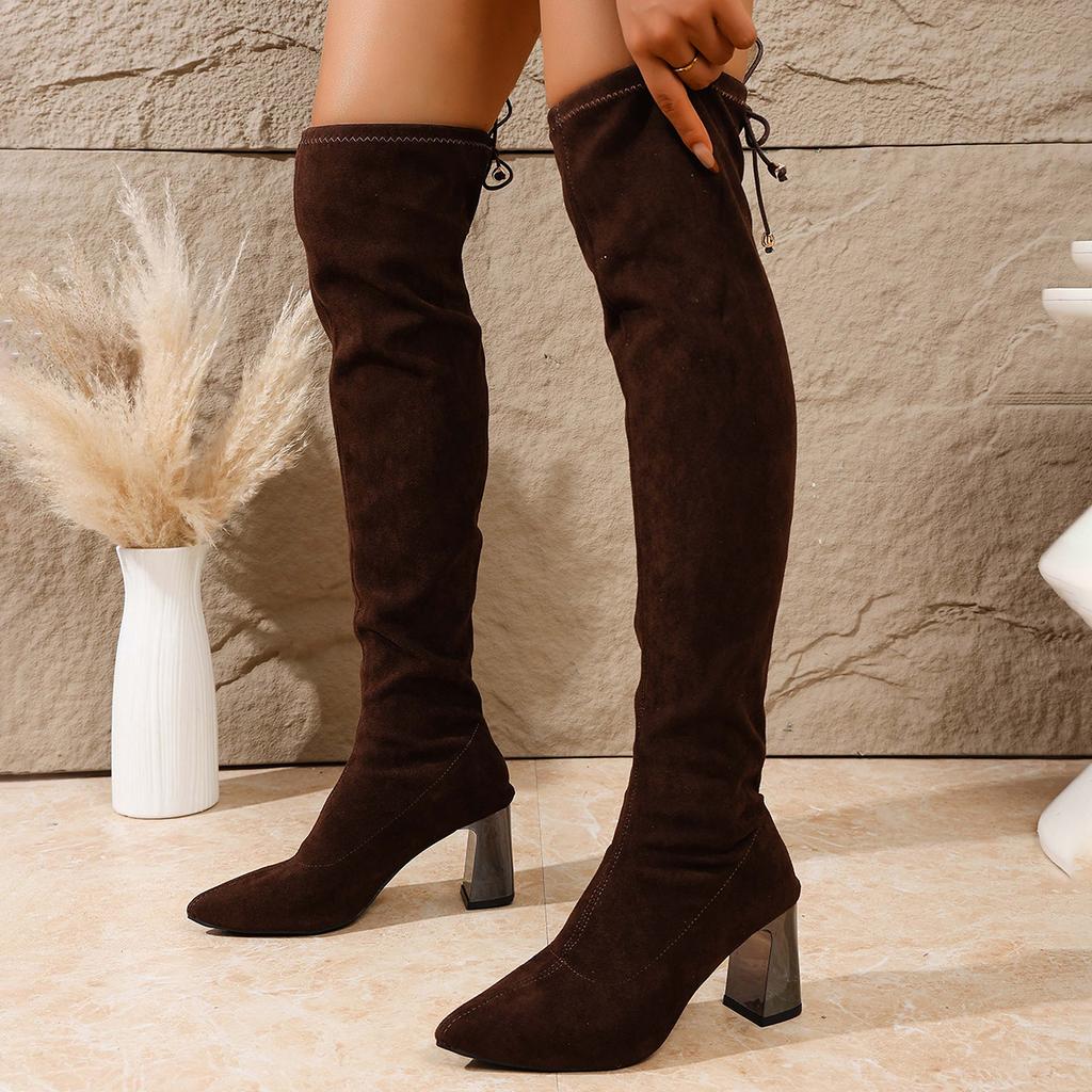 2025 Fall/Winter Over The Knee Boots Women's Thick Heel High Boots Autumn New Stretch Mid-Heel Women's Boots