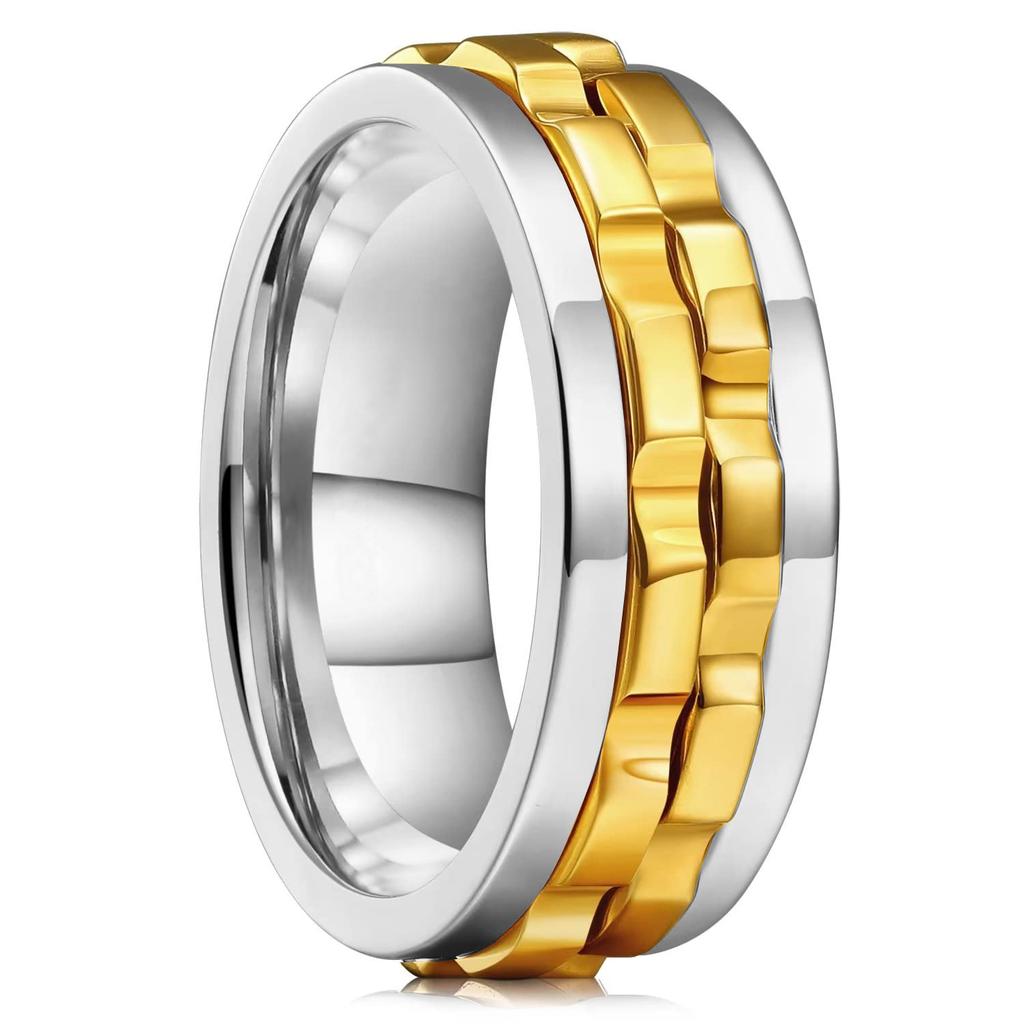 Fashion Punk Style Gear Rotating Anxiety Fidget Ring Titanium Steel Chain Spinner Rings For Men Rock Biker Wedding Party Jewelry