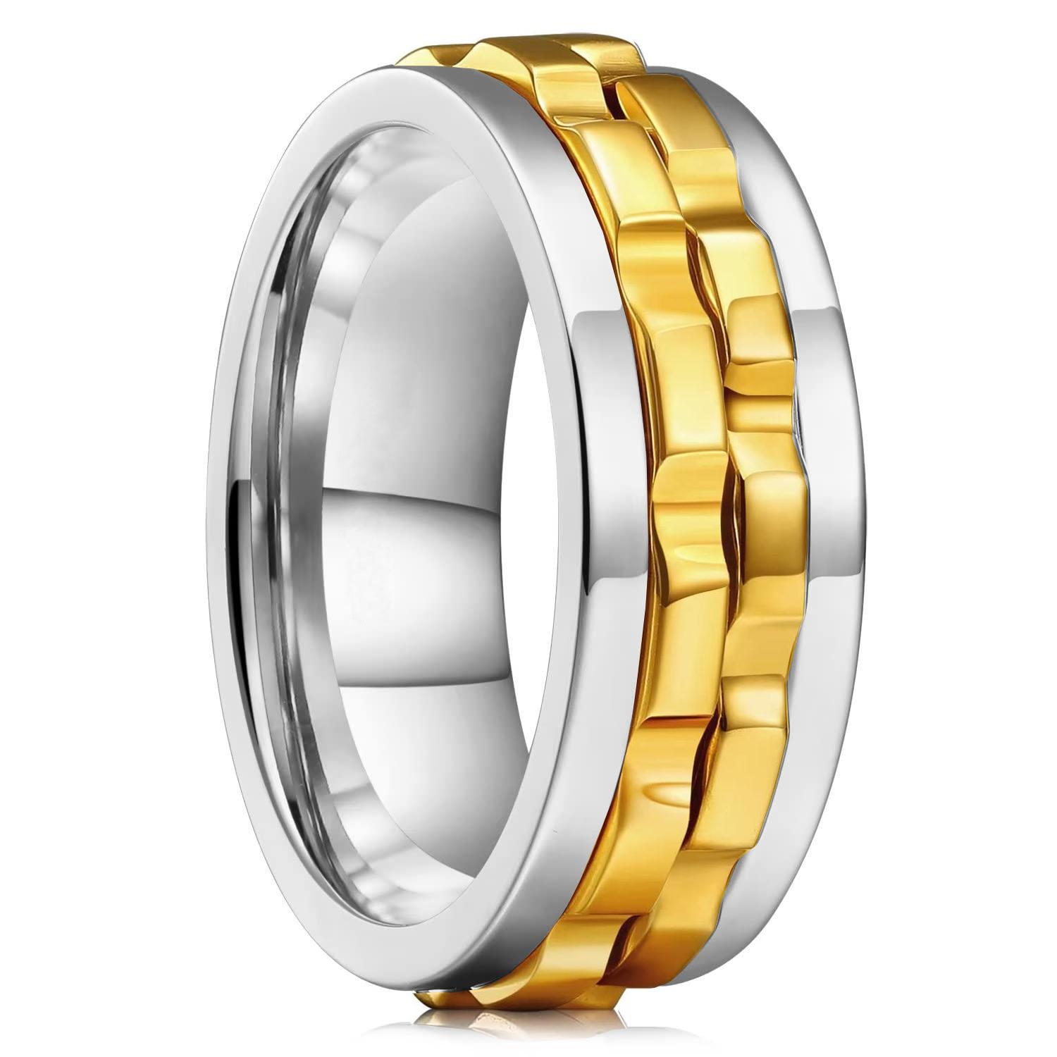 Bagues tendance anti-stress en acier inoxydable pour hommes, chaîne à engrenages rotative, soulagement de l'anxiété, bagues fidget tournantes, bijoux hip-hop punk 11 gray