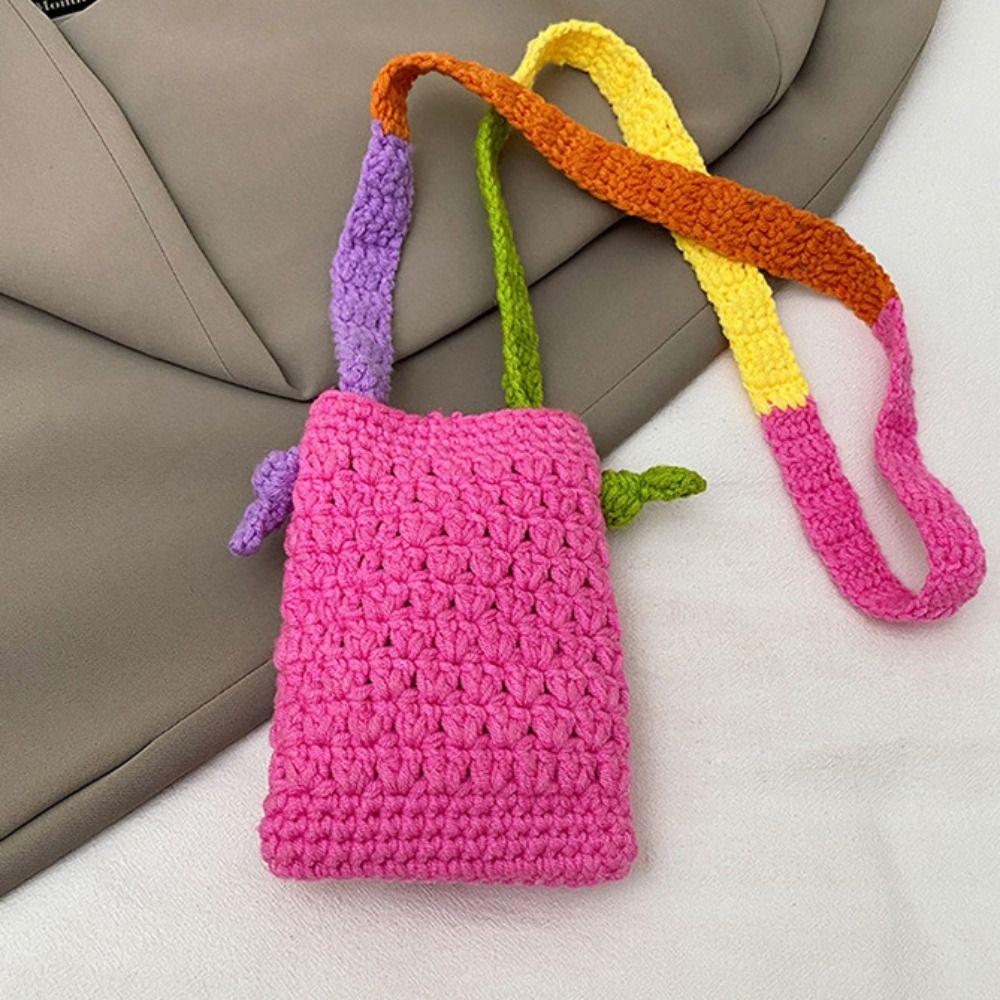 Bohemian Cotton Crochet Weave Bag Cotton Rope Large Capacity Flower Shoulder Bag Storage Bag Hollow Out Knitted Crossbody Bag