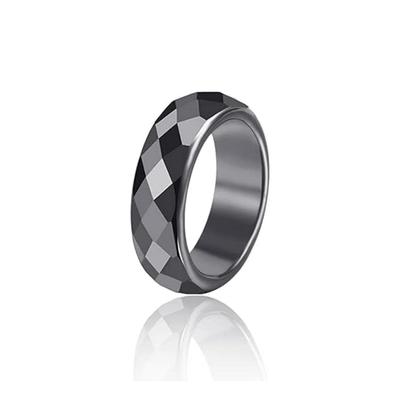 Rockyu Men's Black Terahertz Ring, Cut Ring, Authentic Terahertz Ore Gemstone (Faceted, 20)
