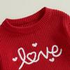Baby Girl Valentine 's Day Romper Long Sleeve Round Neck Letter Embroidery Knit Bodysuit Newborn Outfit