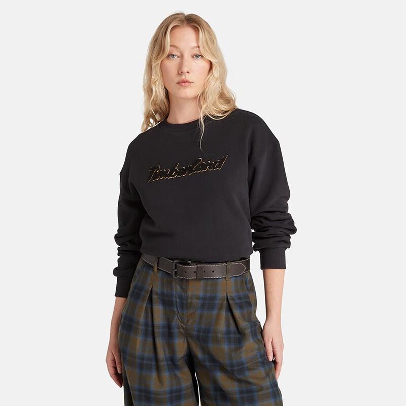 (WMNS) Timberland Logo Texture Crew Sweater 'Black' Women's A6HV5-001