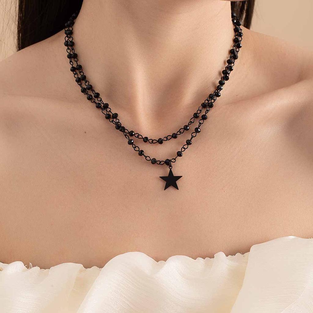 Sweet Cool Hip Hop Hottie Style Necklace Retro Diablo Pentagram Double Neck Chain Niche Punk Simple Necklace