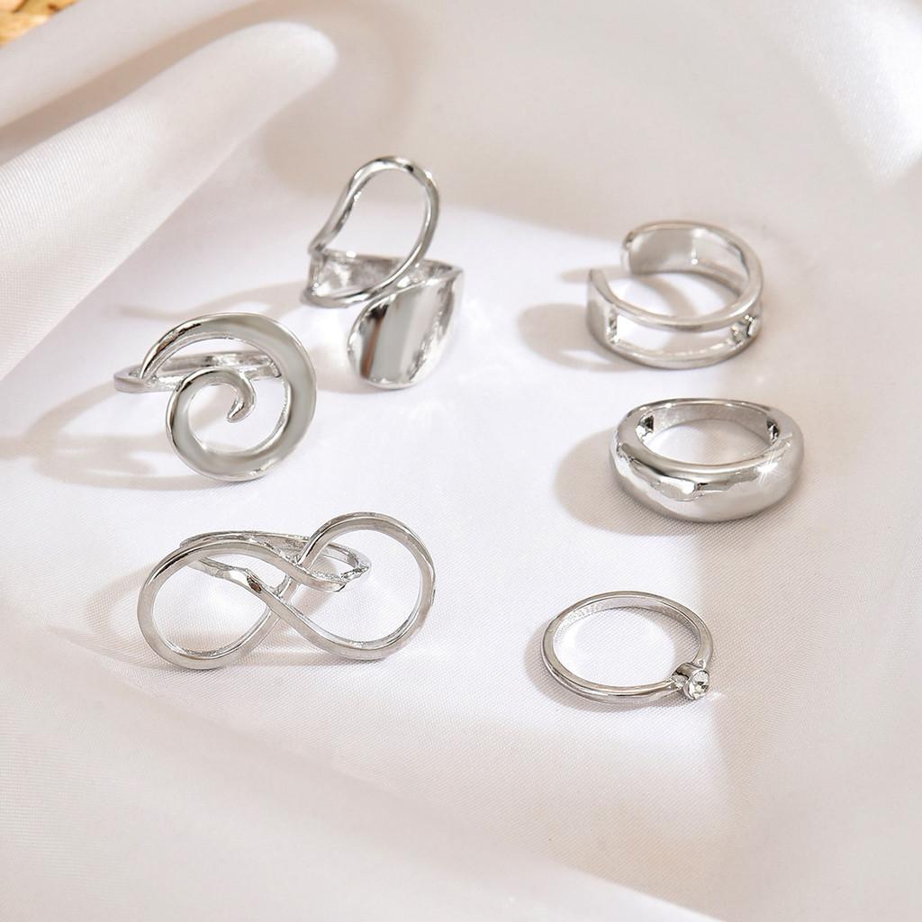 Geometric Light Face Ring Set With Spiral Design For Women Fashion Jewelry