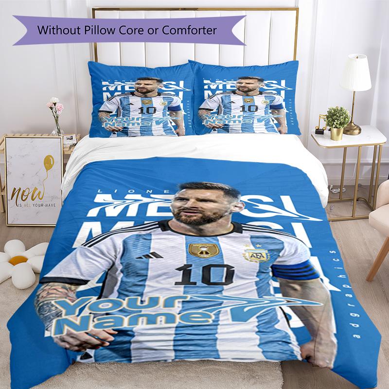 Football Messi Personalized Name Bed Linens Design for Decorate room Wrinkle Resistant Bedroom Decor Gift for Festivals