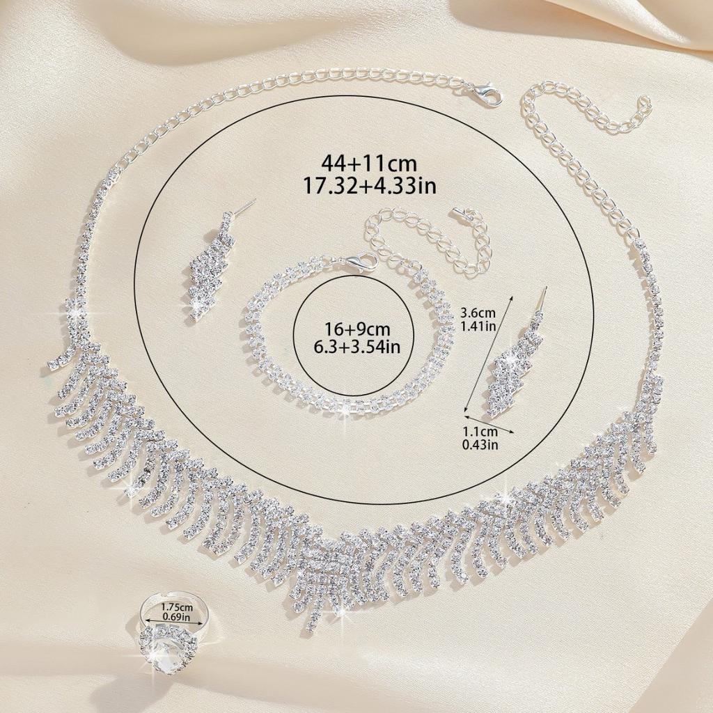 Best-selling Exquisite Claw Chain Necklace Earrings Full Diamond Rhinestone Two-Piece Set Collarbone Silver Wedding Party Gift
