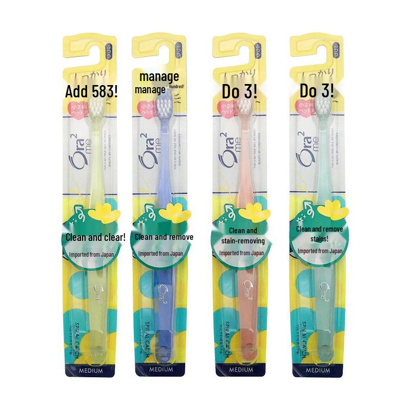 Premium Japanese Ora2 Hacle Spiral Bristle Toothbrush - Medium Bristles, Small Brush Head for Interdental Cleaning