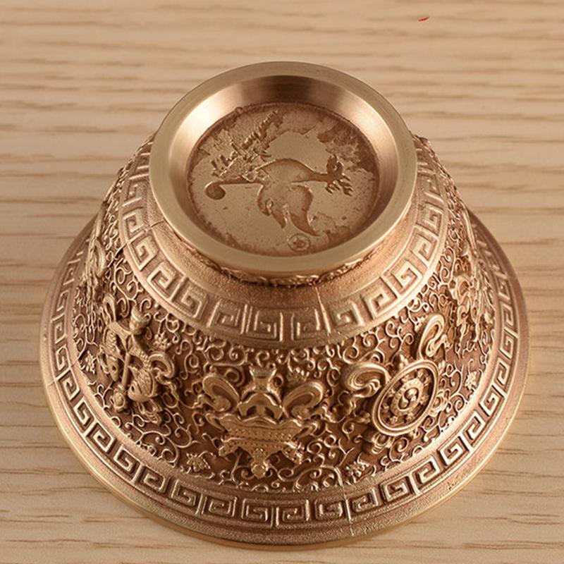 Engraving Buddhism Bowl Handicraft 8.7 CM Bronze Eight Auspicious Tibetan Holy Water Cup Tantric Bowl Altars Indoor Decorative