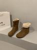 Soft leather version~ Two wear snow boots women's 2024 winter new Mori retro lamb wool short boots velvet cotton shoes