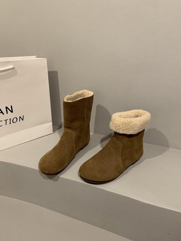 

Soft leather version~ Two wear snow boots women s 2024 winter new Mori retro lamb wool short boots velvet cotton shoes 40