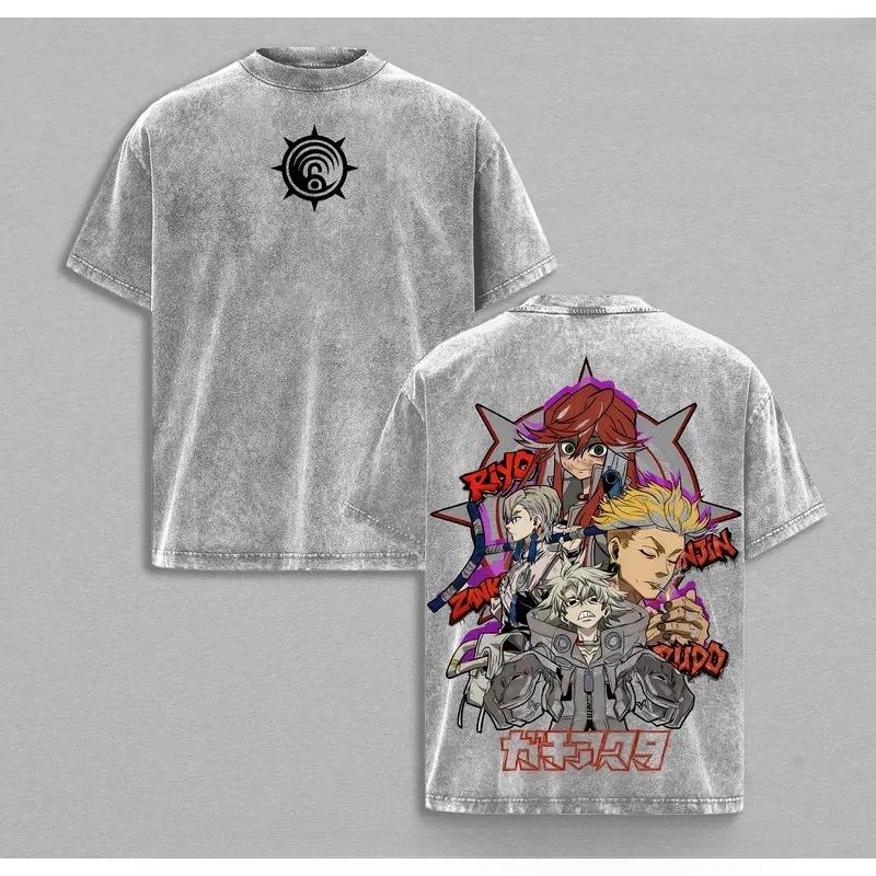 Rudo Enjin Print T-shirt Anime Gachiakuta Clothing Men Women Cotton Tshirts Retro Washed T Shirt Harajuku Male Casual Loose Tops