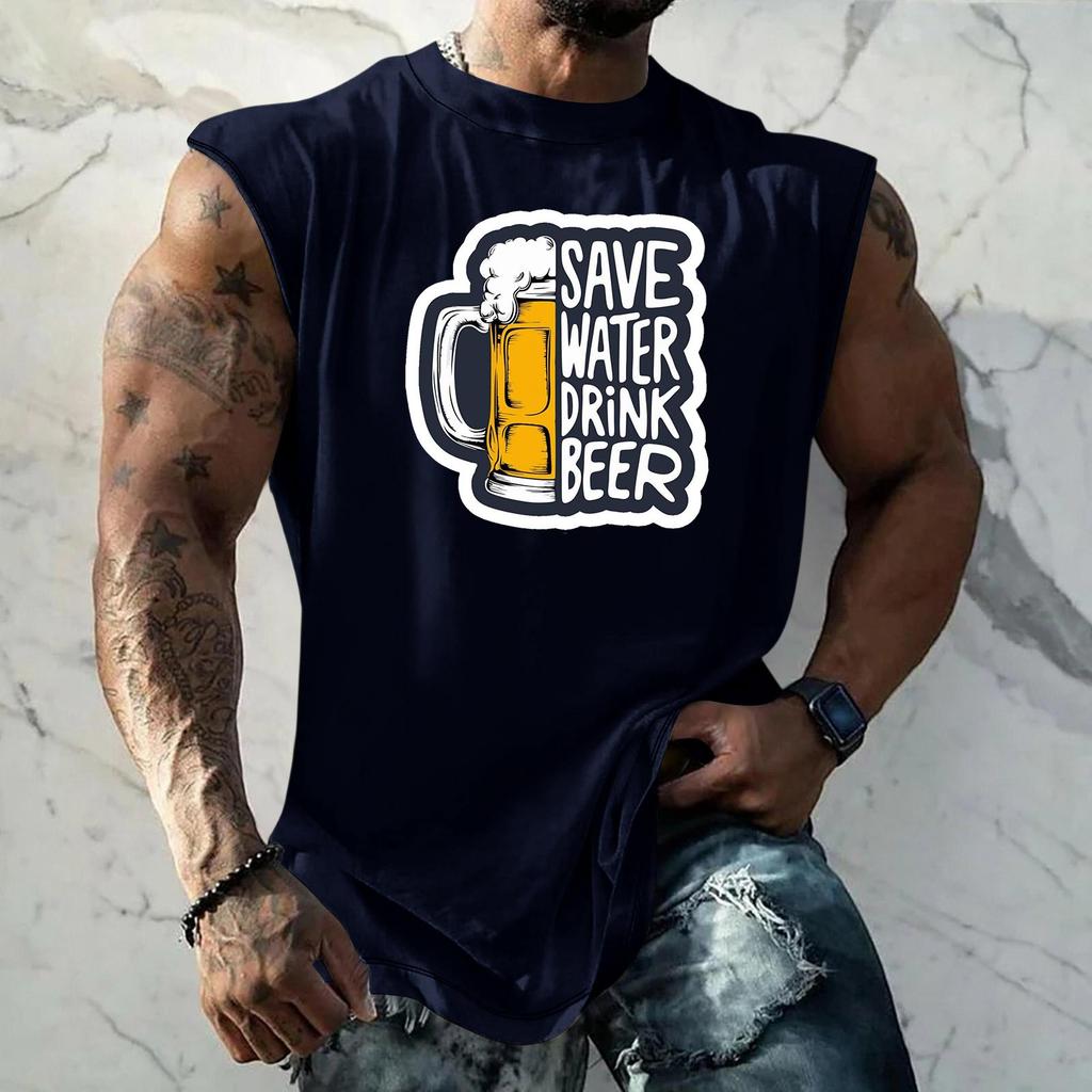 Men Sleeveless Tank Top Loose Fit Casual Streetwear Graphic Print Muscle Shirt Summer Beach Holiday Workout Gym Vest
