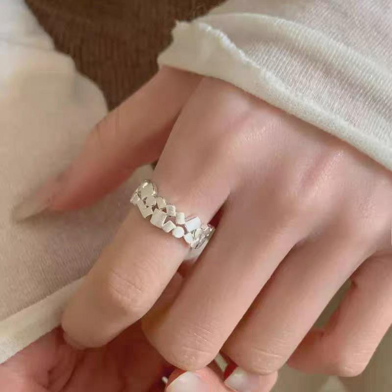 VENTFILLE 925 Sterling Silver Retro Ring For Women Irregular Blocks Adjustable Simple Temperament Party Gift Jewelry New Trendy