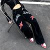 Dame Y2K Streetwear Vintage brede ben jeans Stjerner Brevtrykk Uformelt vår Høst Mote Harajuku løse rette bukser