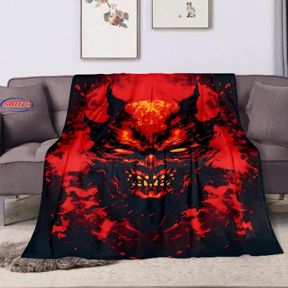 Classic Japanese Hannya Mask Flannel Blanket for Bed Bedroom Sofa Picnic, Warm Throw Blanket for Cover Outdoor Leisure Nap Gift