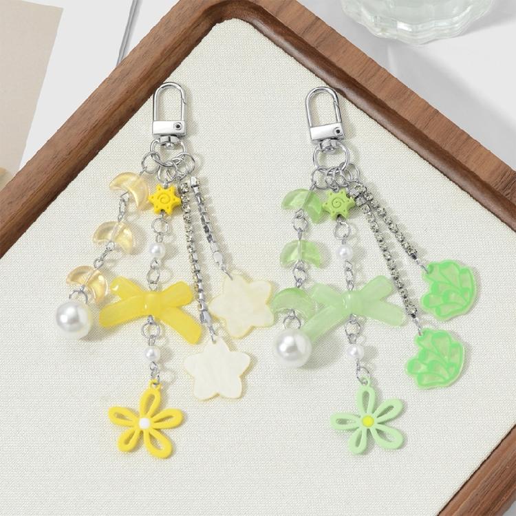 Unique Moon Star Rhinestones Bowknot Keychain Safe Resin Jewelry Decoration Charm For Bags Keys Organiser