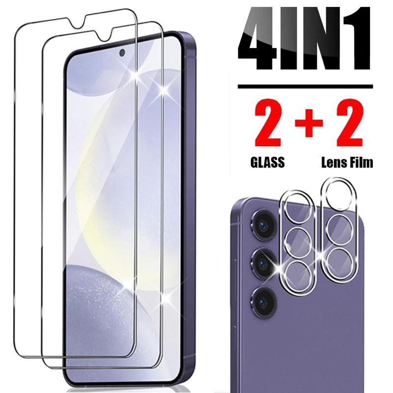 6-in-1 Glass For Samsung Galaxy S24 Ultra HD Anti-Scratch Tempered Glass Screen Protector Camera Lens S24 Plus Phone Front Film