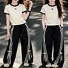 Meisjes Zomer Zoete Streep Set 5-14 Jaar Mode Korte Mouwen Top + Strik Wijde Pijpen Broek 2-Delig voor Kinderen Casual Sport Outfit