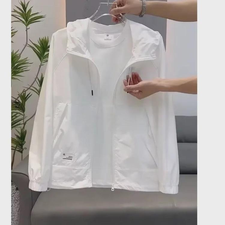 Lightweight Mens Hooded Jacket Sun Protection Solid Color Long Sleeve Spring Autumn Trendy Style