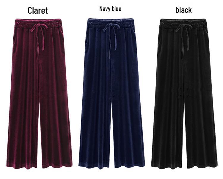 Women's High-Waist Velvet Wide-Leg Pants: Plus-Size, Loose, Thick Slim-Fit, Perfect for Autumn & Winter Casual Wear.