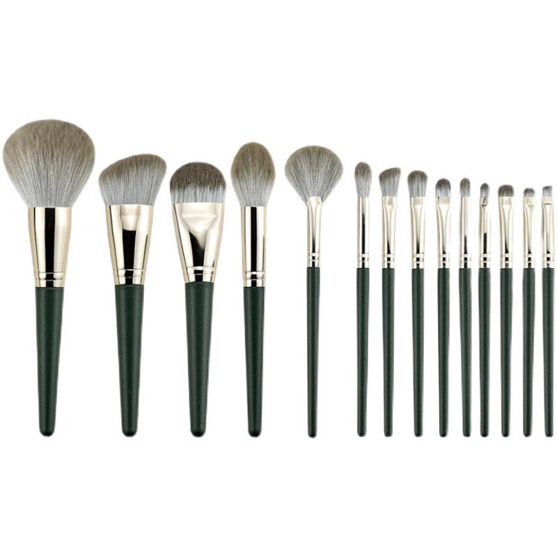 Ausgefallenes 14-teiliges Grünes Wolken Make-up Pinselset - Weiche Borsten, Enthält Lidschatten- & Lippenpinsel, Anfängerfreundlich & Tragbar