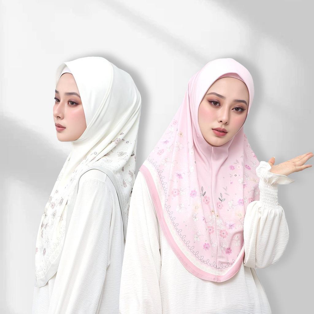 New Malaysia Women Hijabs Shawl Floral Print Diamond Fashion Arab Elastic Head Wrap Bonnet Long Scarf Scarves Turban Cap