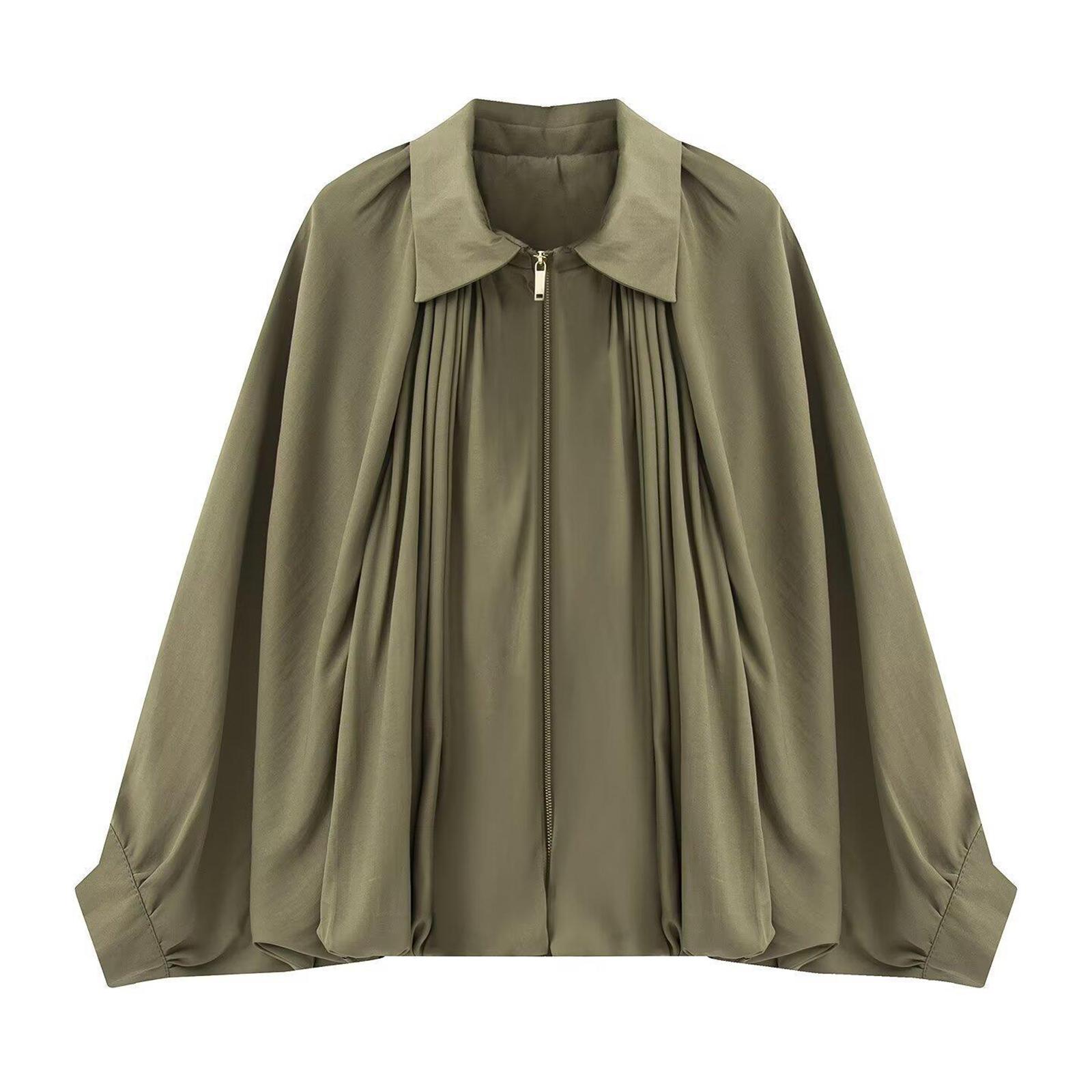 

Женская однотонная модная куртка с длинным рукавом на молнии, повседневный топ L армия зеленый