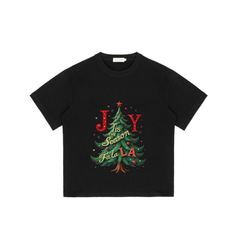 Christmas T Shirt Black Joy Tis The Season Falala Christmas Tree Print Holiday Party Wear