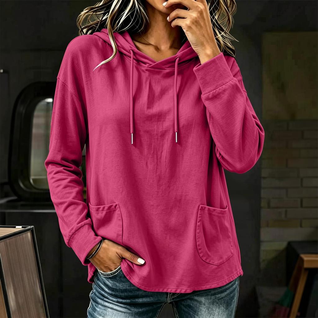 Women's Fashion Casual Hoodie Long Sleeve Loose Fit Color Pullover Sweatshirt for Everyday Wear
