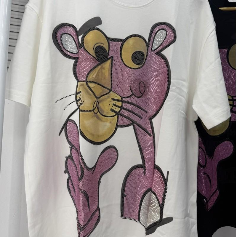 Plus Size 300lb Unisex Pink Panther Heavy Duty Rhinestone T-Shirt Loose Short Sleeve Tee