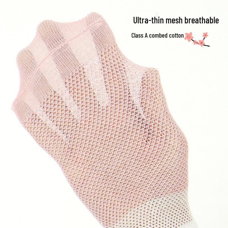 Set of 5 Pairs Girls' Thin Mesh Ankle Socks – Summer Anti-Pilling Cotton, Short Length for Older Kids