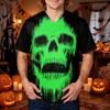 Men's Halloween Printed V-Neck Short Sleeve Scrub Top with Pocket