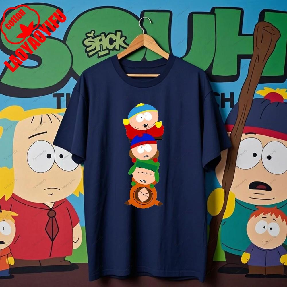 South Parks kleiner fetter Junge Cartman Süßes Cartoon Gedrucktes T-Shirt Shirt Humorvolle Streetwear Unisex Sommer Rundhals Kurzärmlig