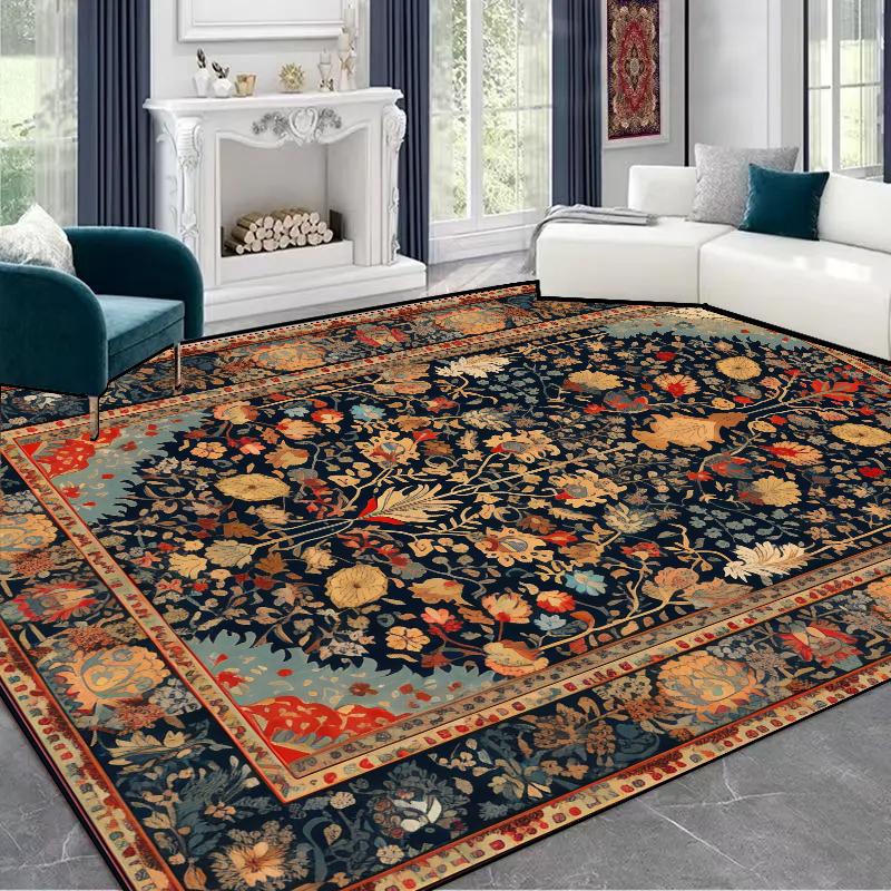 Persian Style Luxury Big Carpets for Living Room Decoration Bedroom Green Anti Slip Rugs Ins Plush Customizable Large Area Mats