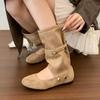 Flat-bottomed Khaki Retro Women's Boots, New Spring and Autumn with Skirts, Sandals, Thin Trousers, Boots, Medium Boots, Women