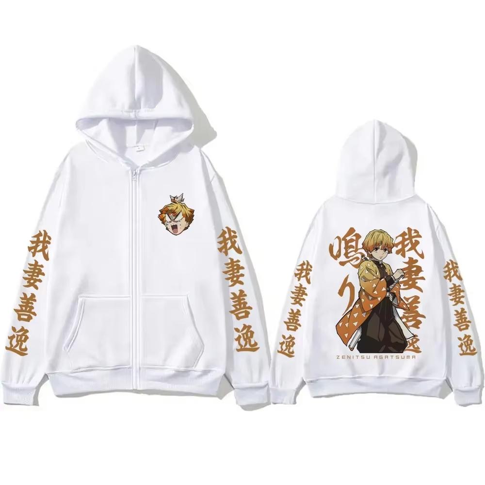 Demon Slayer Anime Agatsuma Zenitsu Grafik Reißverschluss Hoodie Damen Kleidung Mode Oversized Cartoon