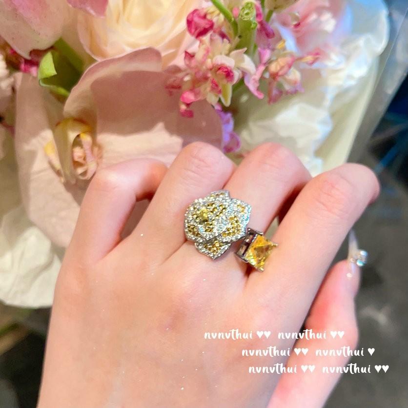 Papalacha Camellia Gemstone Ring, Rich Woman'S Happiness, 18K Gold Plated, Twilight Yellow Love Zircon Bracelet