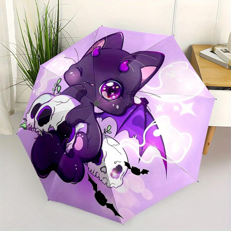 

1pc Kitten & Skeleton Durable Cartoon Folding Umbrella, Portable 3-Fold Compact Umbrella for Men and Women, Suitable for Travel or Daily Use.G062