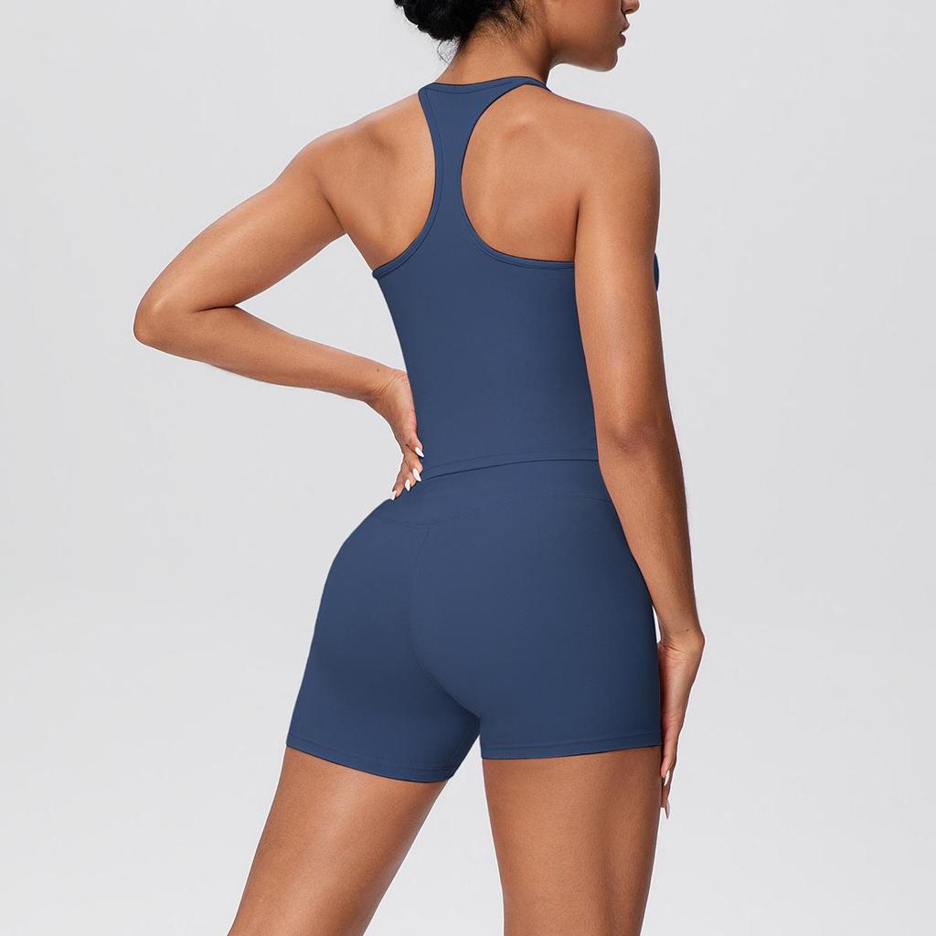 Set Yoga da Donna Transfrontaliero con Spalline Sottili, Vita Alta, Top che Scopre la Schiena e Pantaloncini Aderenti