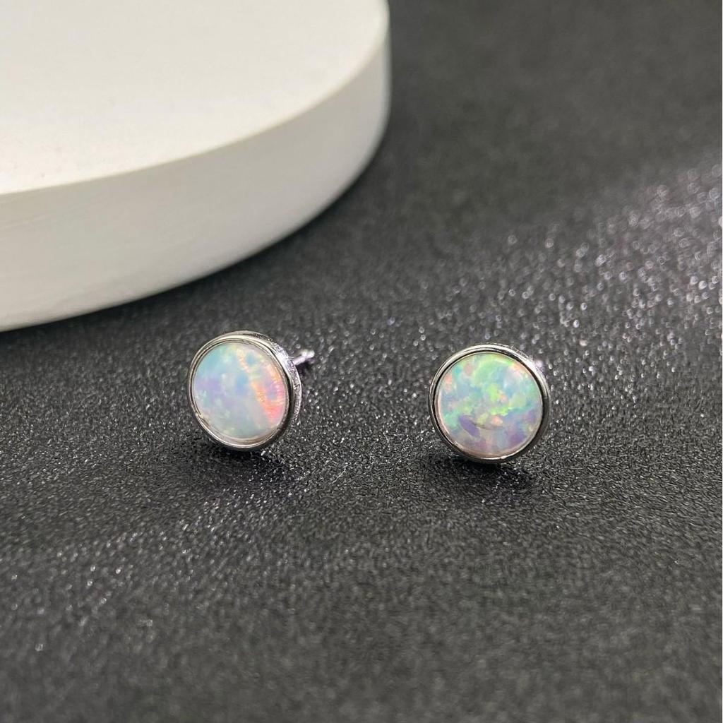 S925 Sterling Silver Opal and Colored Gemstone Stud Earrings for Women - Elegant Light Luxury Niche Design