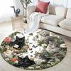 Cats Flowers Round Area Rug,Carpet Rug for Living Room Bedroom Sofa Playroom Decor,Non-slip Floor Mat
