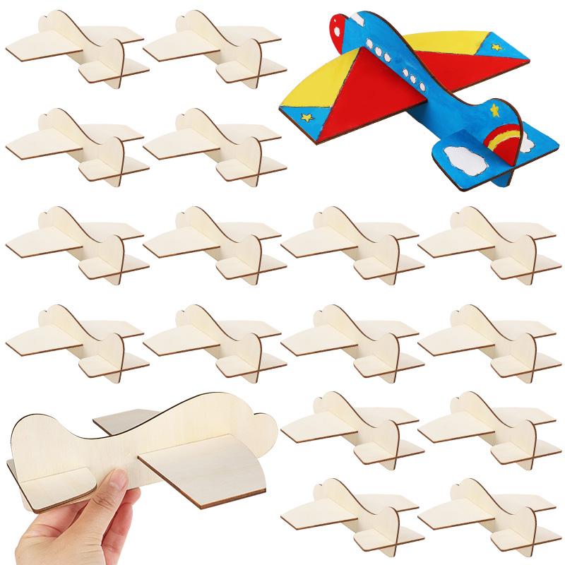 1-5Pcs Wooden Blank Airplane DIY Crafts Kids Painting Toy Birthday Party Favors Christmas Gift Unfinished Wood Plane Model