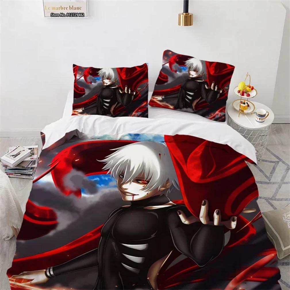 

3D Принт Аниме Токийский Гуль Канеки Кен Постельный Набор,Пододеяльник Токийский Гуль Комплект Постельного Белья Покрывало Наволочка Одеяло Кинг Квин 135x200cm 2pcs