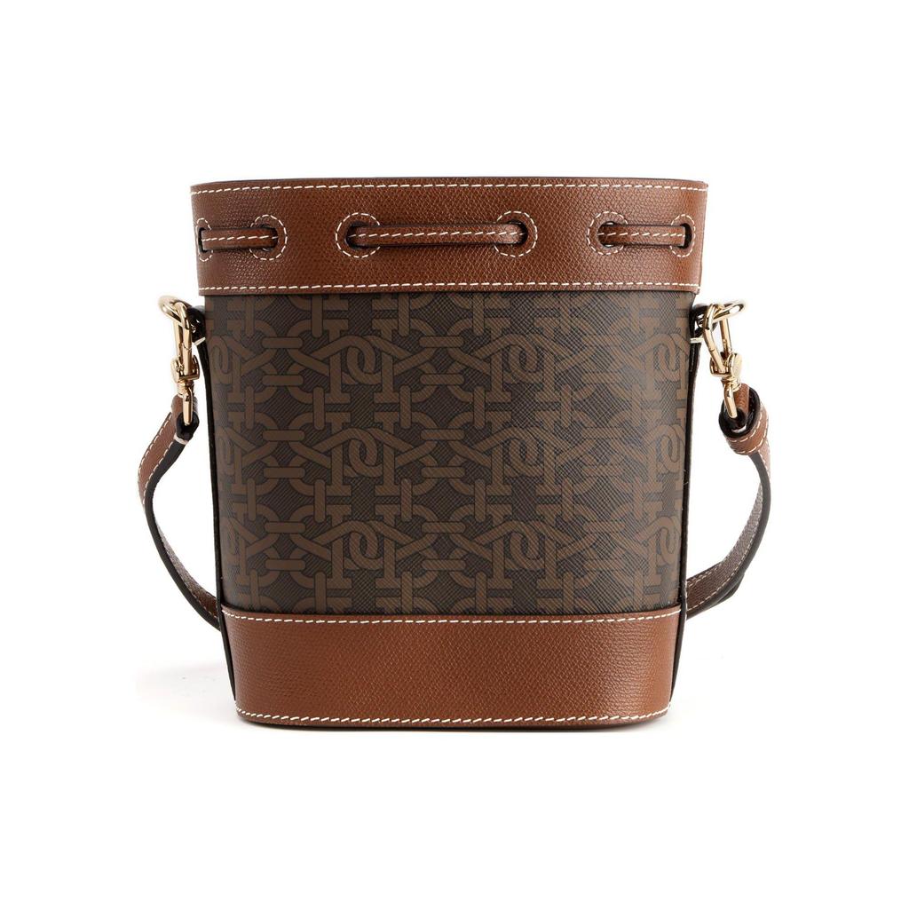 Bally Cleoh Vintage Monogram Drawstring Bucket Bag Women Shoulder Bag Brown 6301643